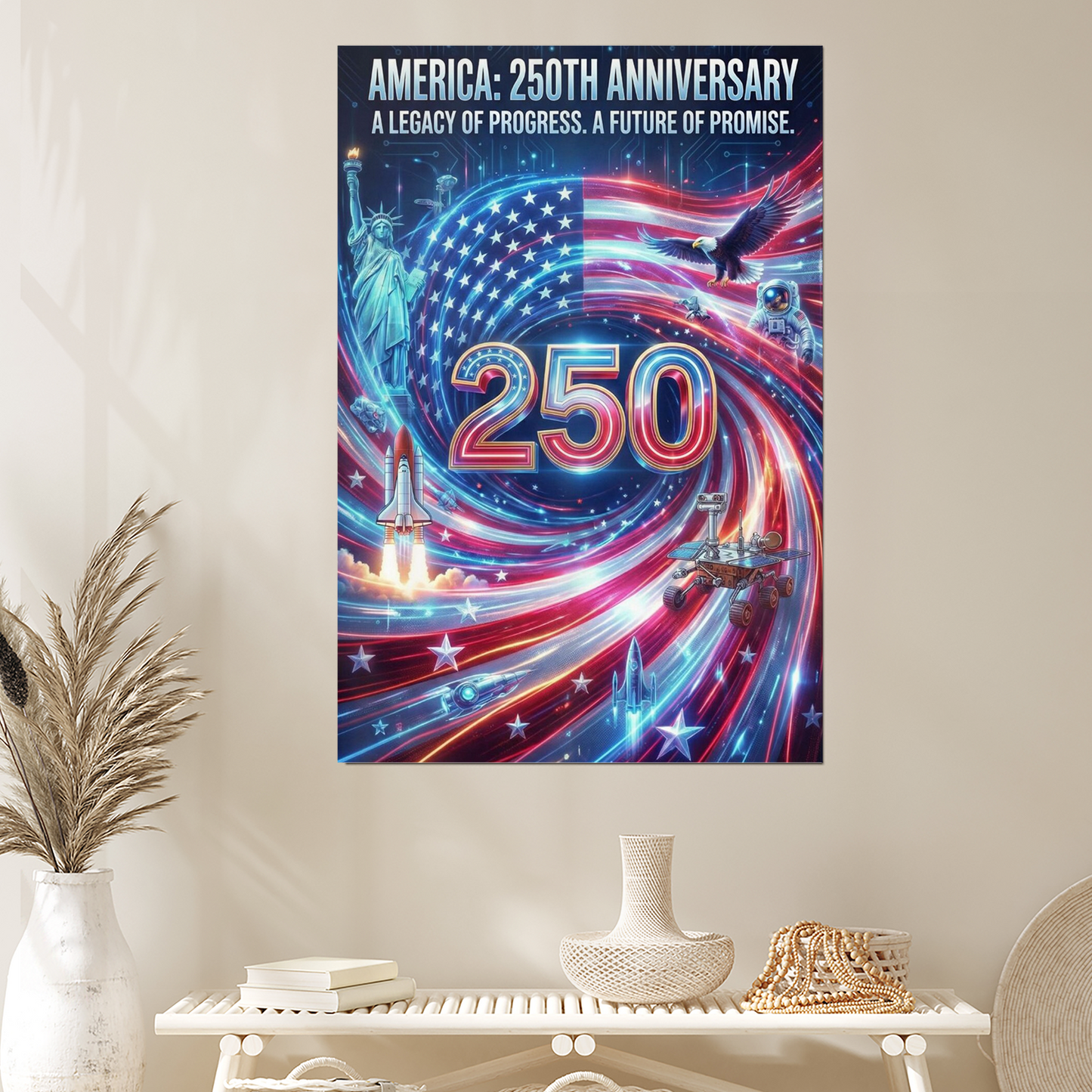 America 250 Wall Art, Patriotic Wall Decor, 4th of July Wall Art, Stars and Stripes Poster, 250th Anniversary America Print #2