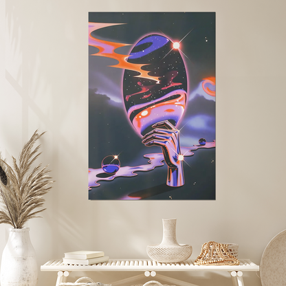 Surreal Space Hand Artwork, Psychedelic Sci-Fi Poster, Futuristic Cosmic Wall Art, Trippy Room Decor