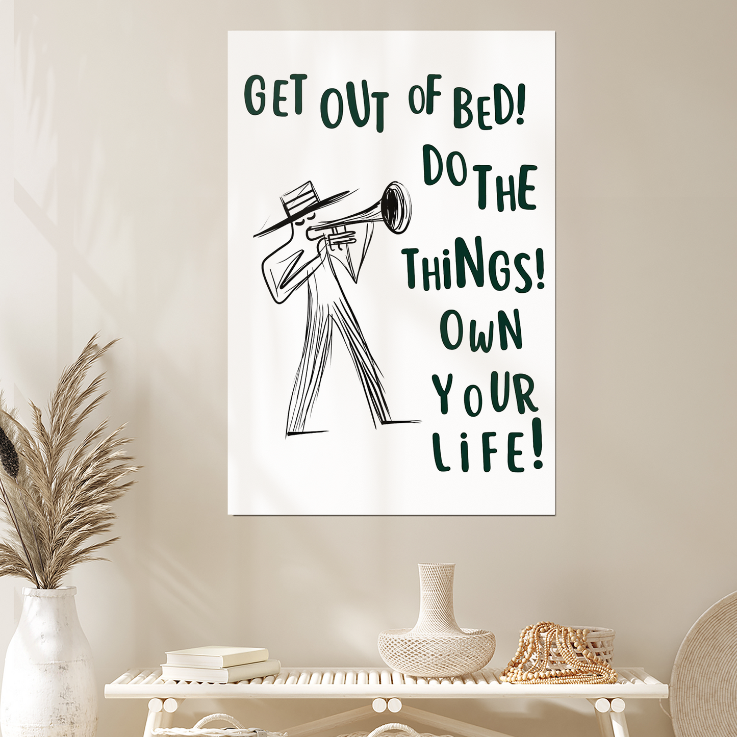 Get Out Of Bed Print, Funny Motivational Poster, Retro Quote Wall Art, Dorm Room Decor, Trendy Typography Art