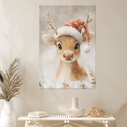 Reindeer Oil Painting Art Print, Christmas Holiday Decor Poster, One Sheet Wall Size 24''x36''