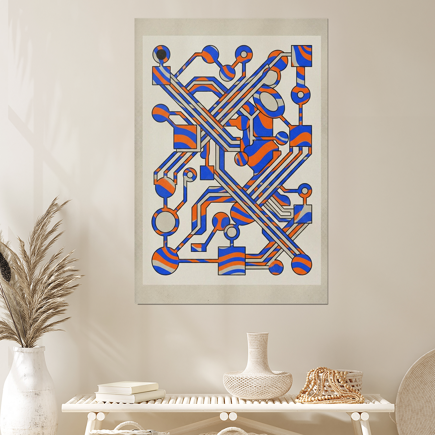 Retro Circuit Board Poster, Orange Blue Tech Wall Art