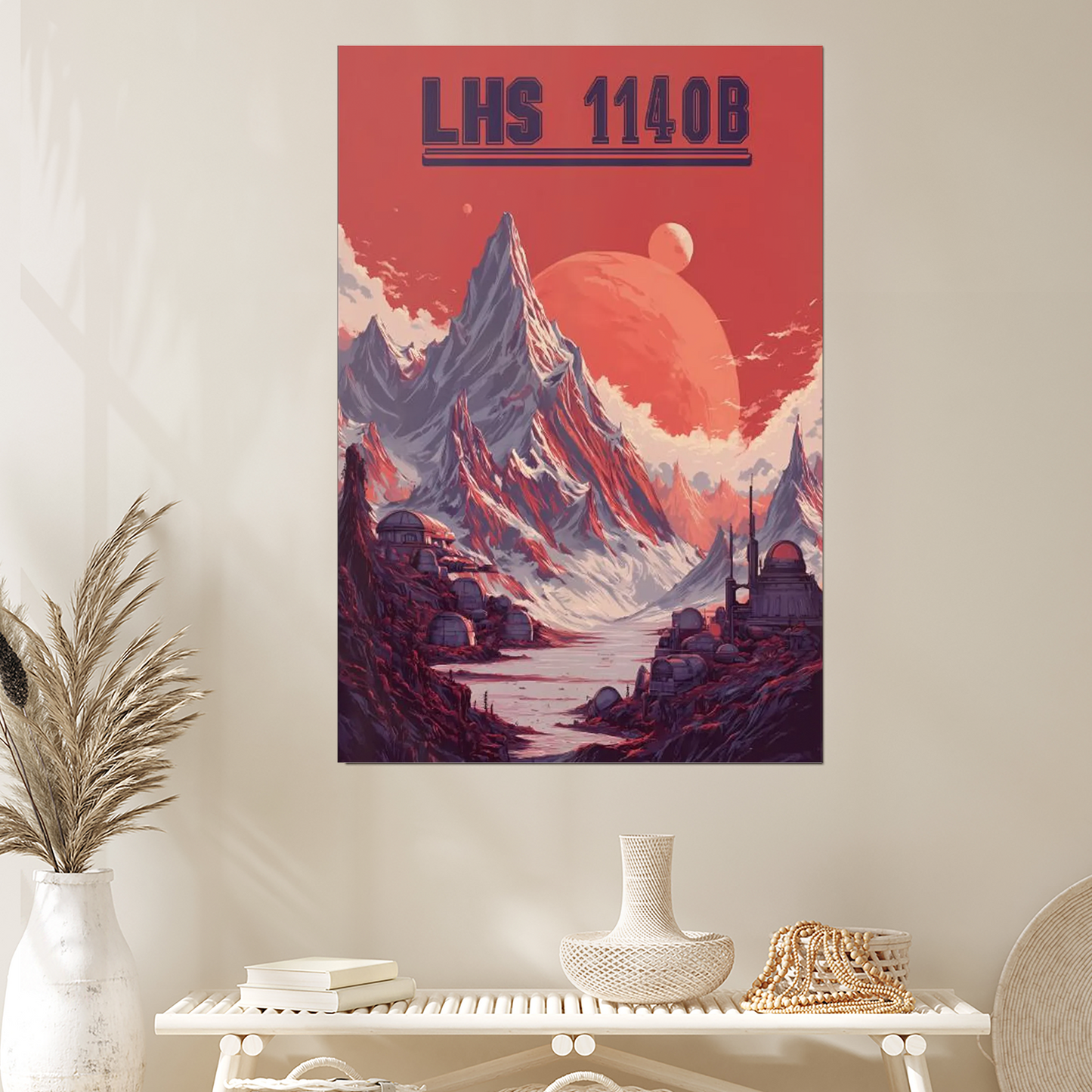 Futuristic LHS 1140B Travel Poster Retro Futurism Sci Fi Super Earth Illustration Space Colony Alien Landscape Retro Cosmic Style 3 Wall Poster
