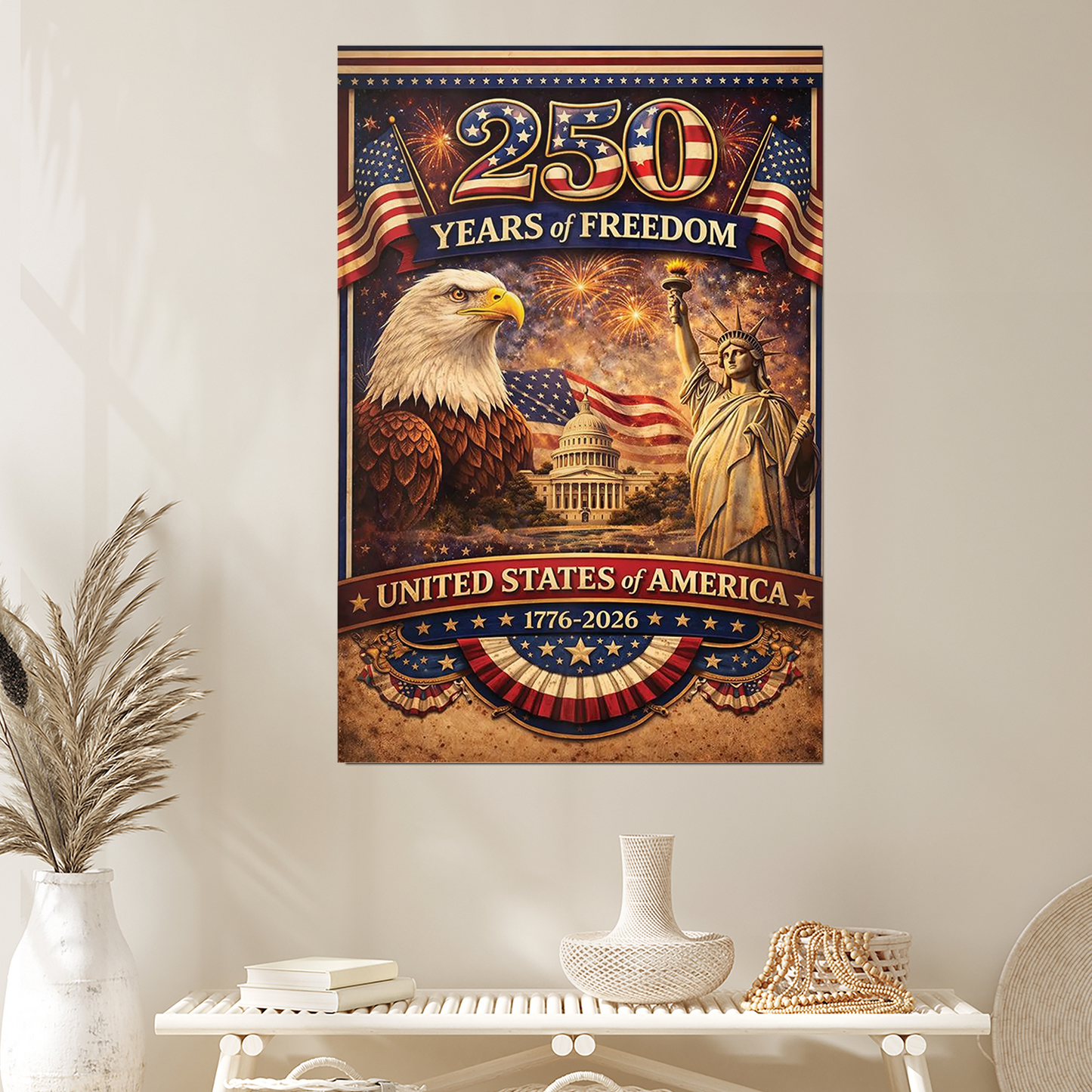 Celebrating America 250 Years Poster| Matte Stretched Wall Art 1776-2026