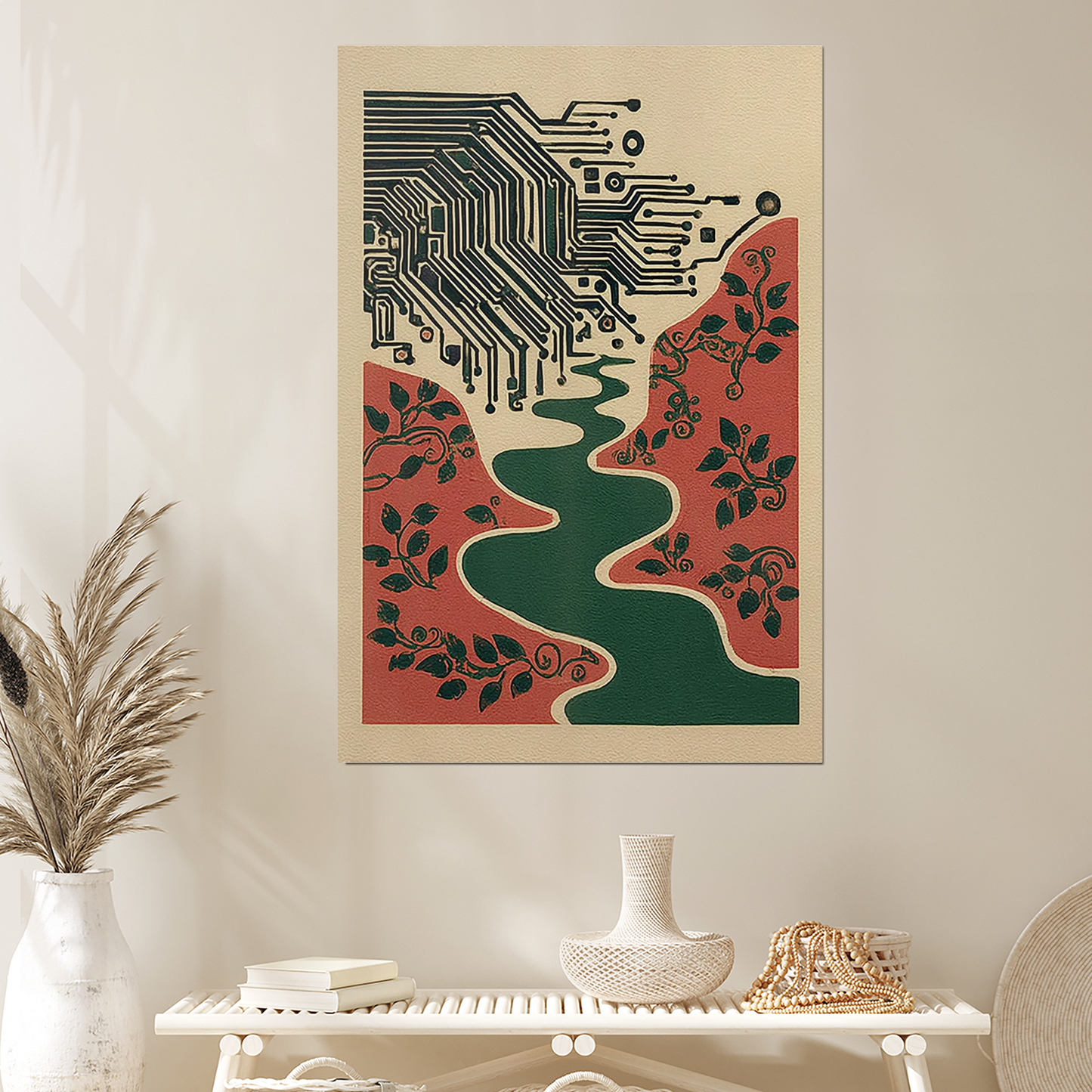 Circuit Board Landscape Print, Tech Nature Poster, Abstract River Art