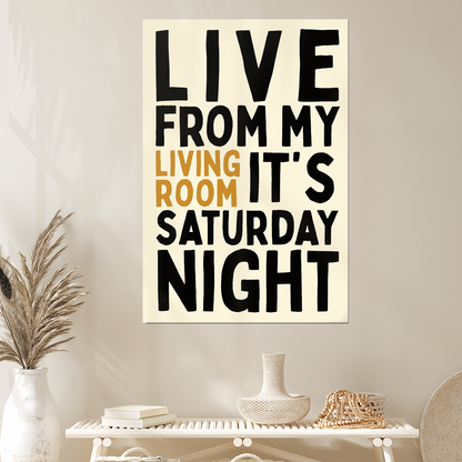 Live From My Living Room | Funny Apartment Poster | Modern Home Decor | Funky Retro Poster | Typography Print