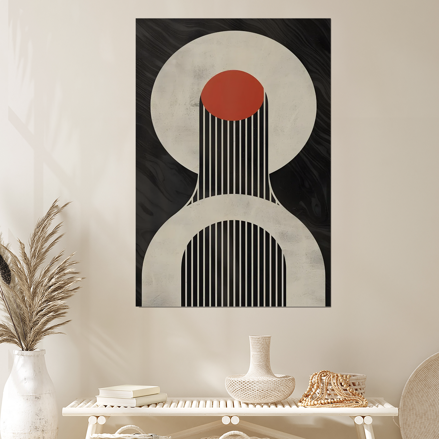 Brutalist Abstract Wall Art Print, Black Beige Red Geometric Poster, Vertical Line Minimalist Design, Modern Printable Bold Home Decor
