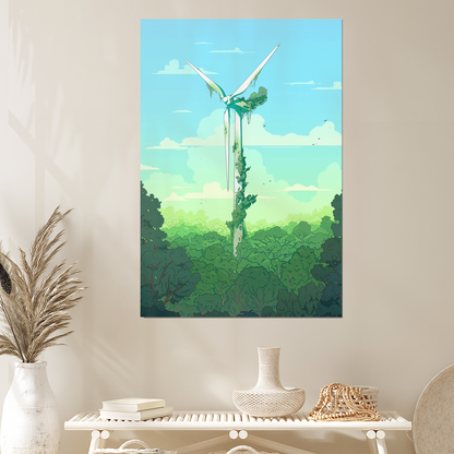 Solarpunk Wind Turbine Art Print with Nature Vibes, Solarpunk Poster