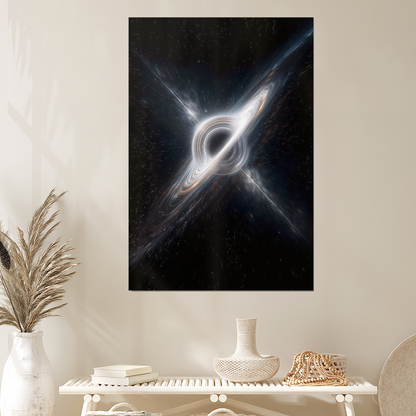 Cosmic Black Hole Poster, Space Galaxy Wall Art, Stellar Black Hole with Light Rings