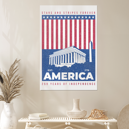 Vintage Baseball Poster, America's 250th Anniversary Tribute, Patriotic Sports Wall Art