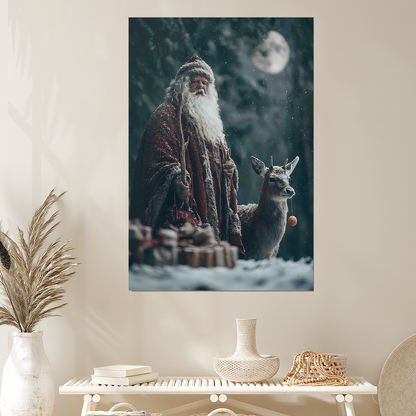 Nordic Santa and Reindeer Christmas Print: Enchanted Winter Poster, One Sheet Wall Size 24''x36''