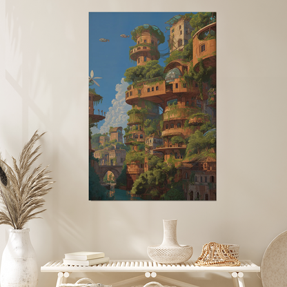 Solarpunk City Art Print - Futuristic Green Architecture - Fantasy City Illustration - Eco Sci Fi Wall Art