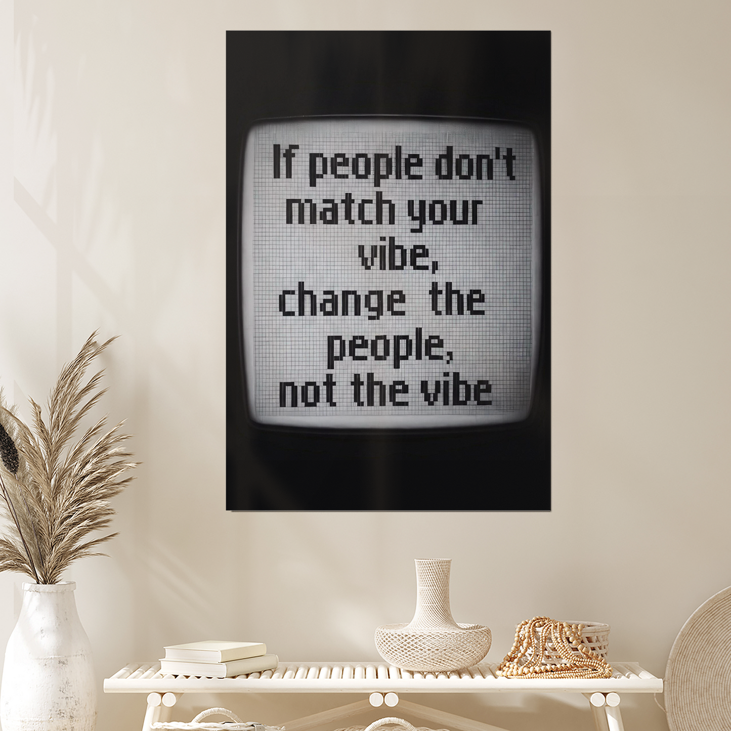 Retro Pixel Art Quote Print, Y2K Aesthetic Wall Art, Glitch TV Screen Poster, Funny Vibe Definition, Trendy Dorm Decor