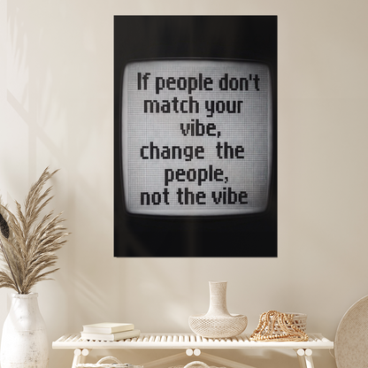 Retro Pixel Art Quote Print, Y2K Aesthetic Wall Art, Glitch TV Screen Poster, Funny Vibe Definition, Trendy Dorm Decor