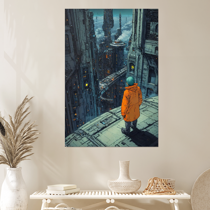 Cyberpunk City Overlook – Futuristic Sci-Fi Skyline Art Print