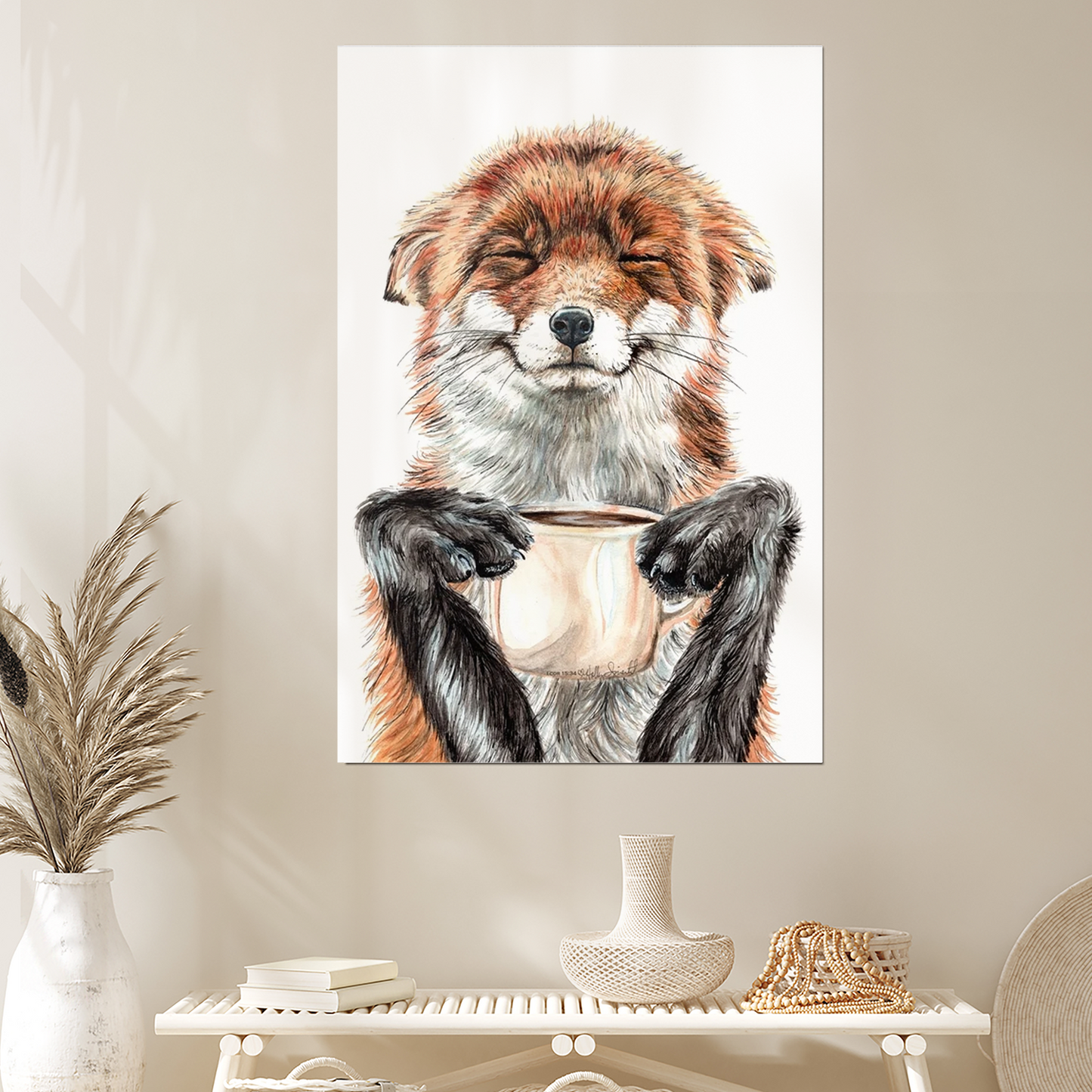 Morning Fox - cute coffee animal Poster Size 24''x36''