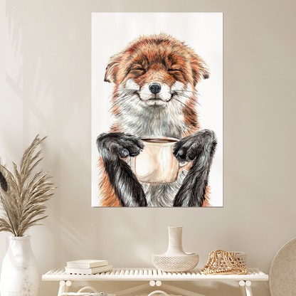 Morning Fox - cute coffee animal Poster Size 24''x36''