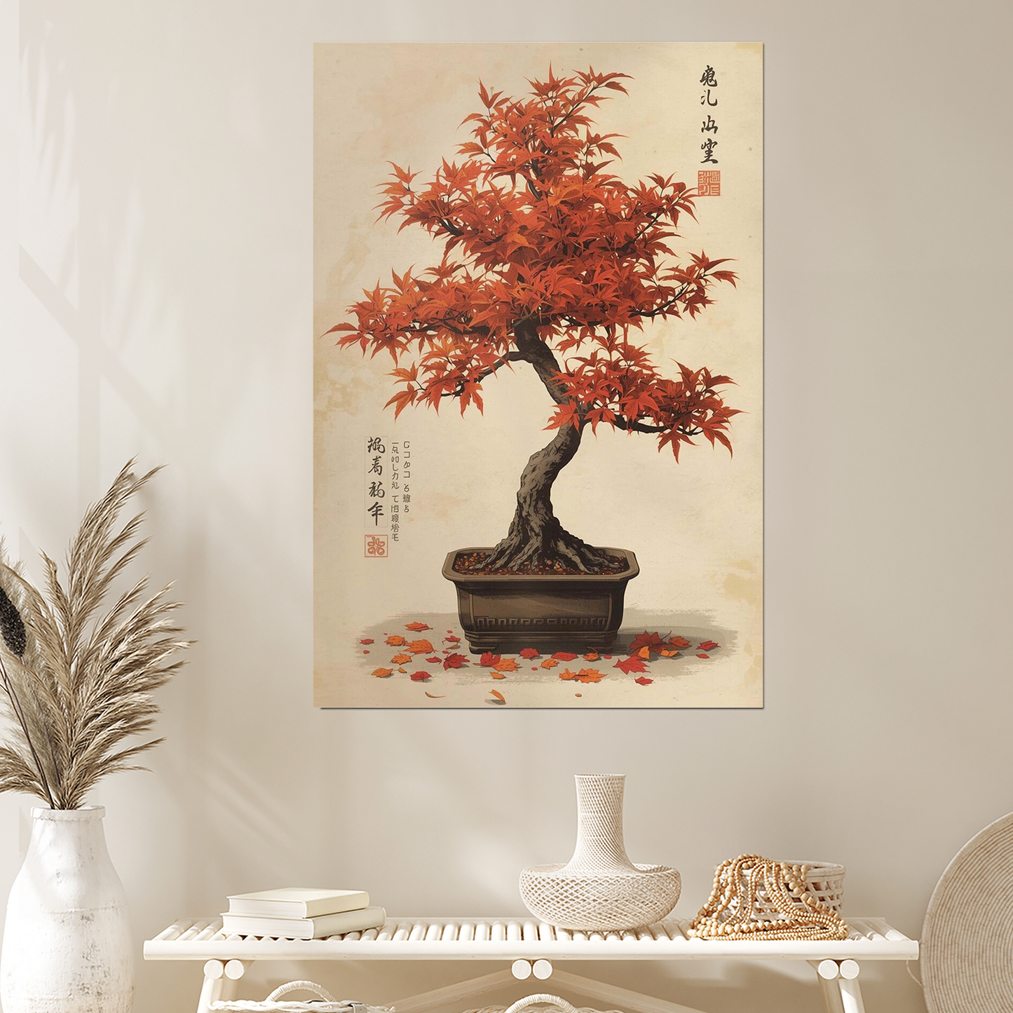 Red Maple Bonsai Japanese Wall Art Poster – Wabi Sabi Japanese Print, Calm Zen Home Decor