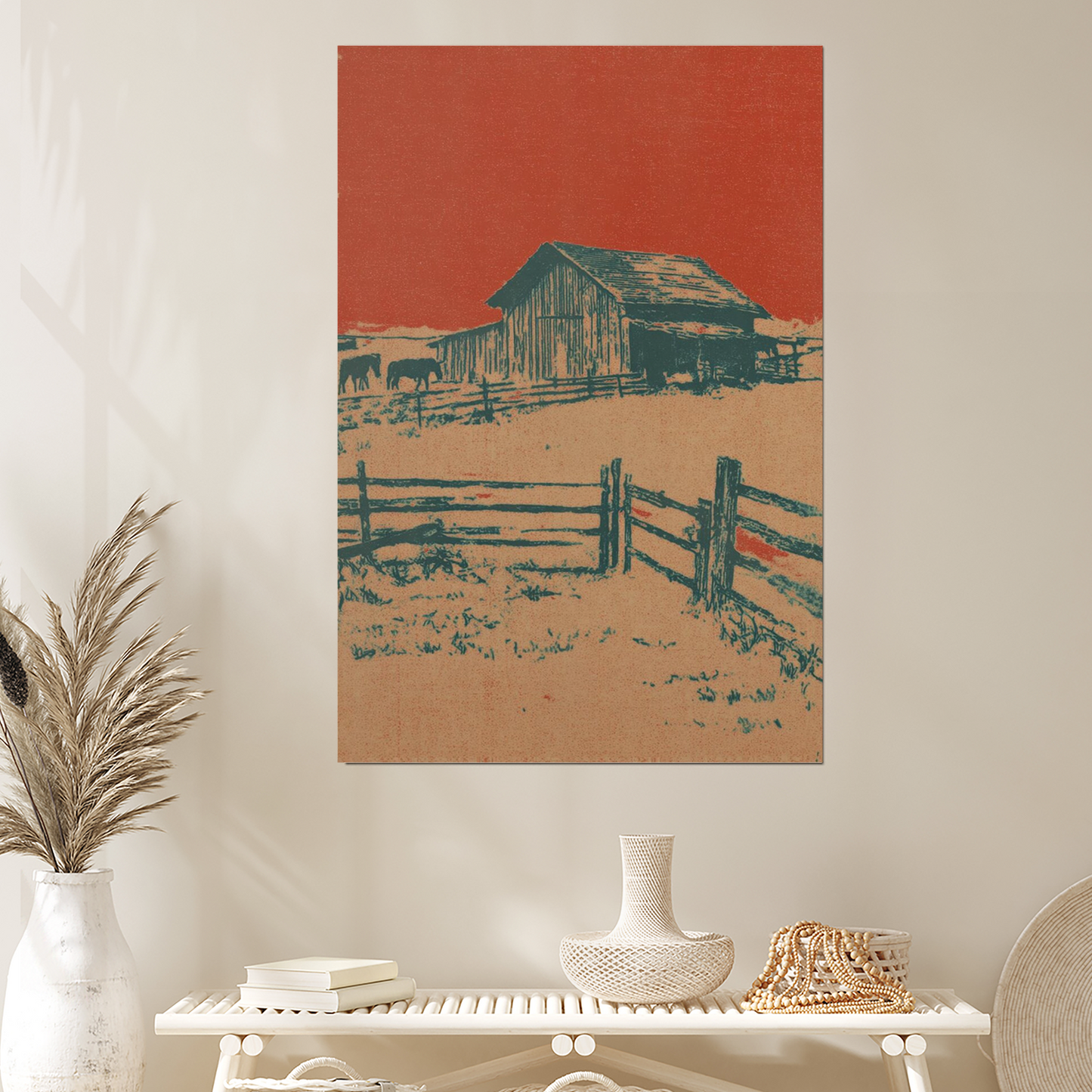 Rustic Barn Landscape Poster, Western Country Art Print
