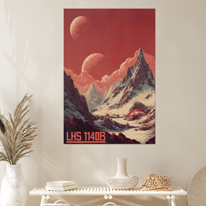 Futuristic LHS 1140B Travel Poster Retro Futurism Sci Fi Super Earth Illustration Space Colony Alien Landscape Retro Cosmic Style 1 Wall Poster