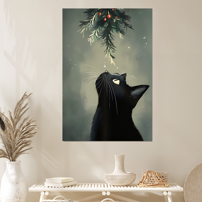 Winter Decor- Christmas Black Cat Poster, One Sheet Wall Size 24''x36''