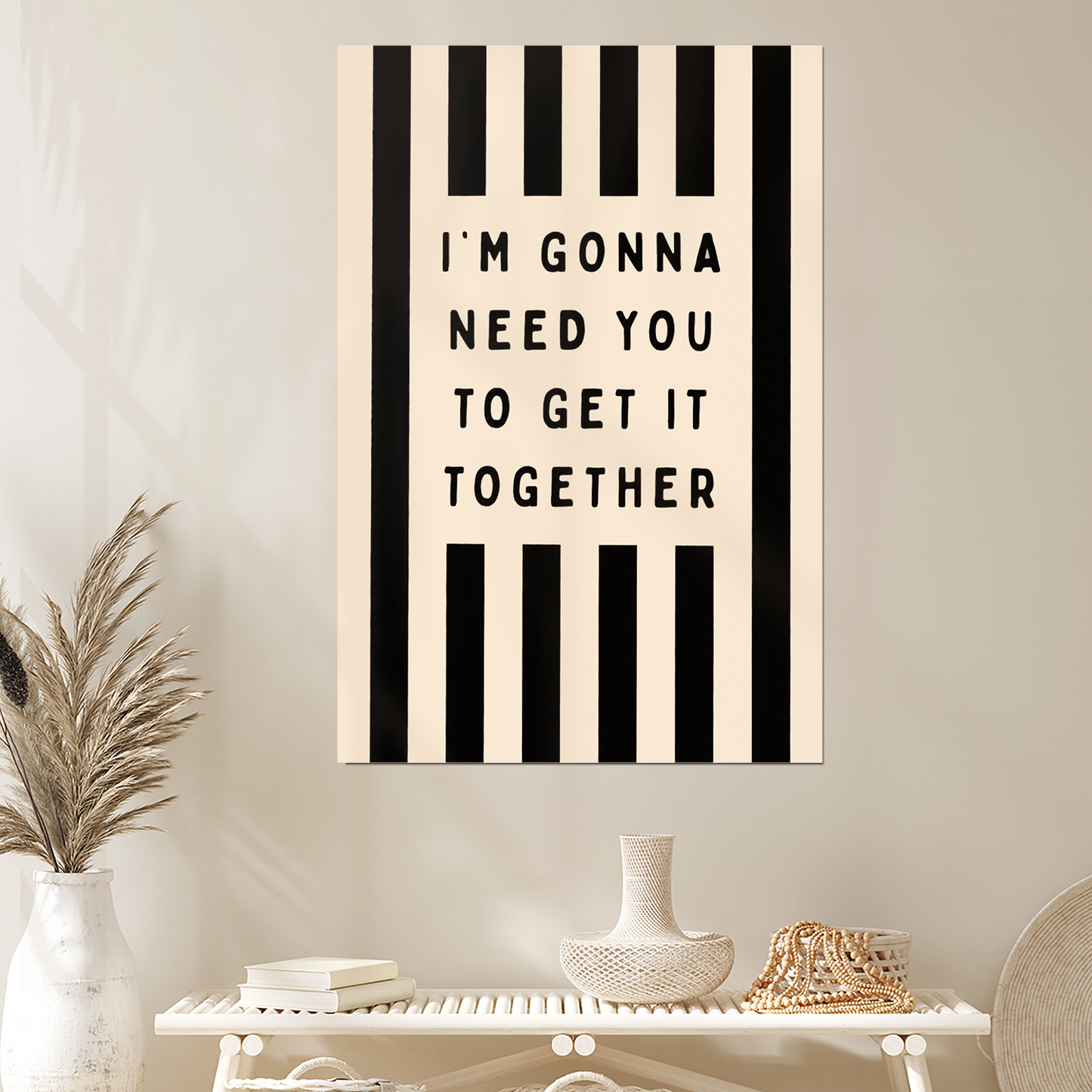 Get It Together Funny Quote Wall Art | Black and White Striped Typography Poster | Sarcastic Office Decor