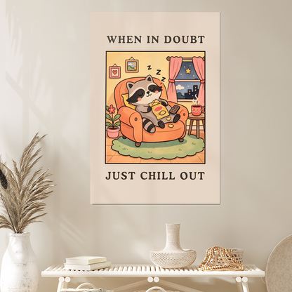 When In Doubt Just Chill Out - Funny Home Wall Art, Cute Raccoon Relax Poster, Cozy Living Room Decor, Self Care Gift