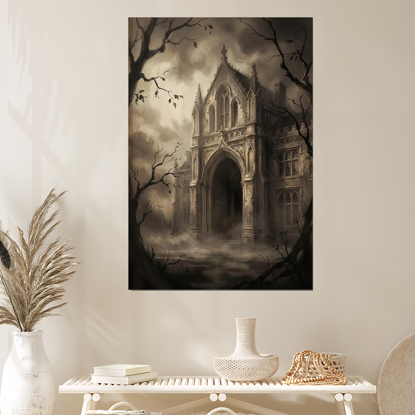 Vintage Haunted House Print, Victorian Gothic Mansion Wall Art, Dark Academia Gothic Architecture, Antique House Print, Sepia Art
