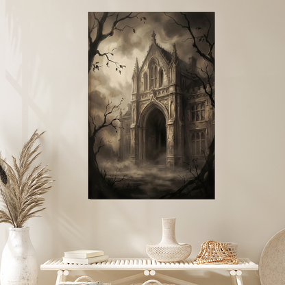 Vintage Haunted House Print, Victorian Gothic Mansion Wall Art, Dark Academia Gothic Architecture, Antique House Print, Sepia Art