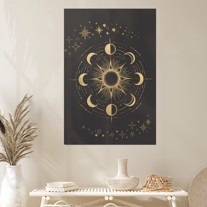 Sun Moon Phases Wall Art | Minimalist Boho Line Art Print