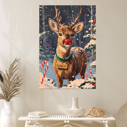 Rudolph the Red-Nosed Reindeer Wall Art – Christmas Animal Painting Poster, One Sheet Wall Size 24''x36''