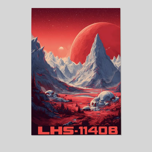 Futuristic LHS 1140B Travel Poster Retro Futurism Sci Fi Super Earth Illustration Space Colony Alien Landscape Retro Cosmic Style 2 Wall Poster