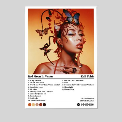 Kali Uchis Red Moon In Venus Album Cover Poster Wall Art Size 24''x36''