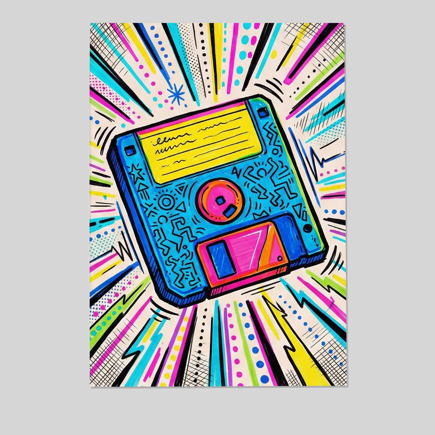 Floppy Disk Art Print 80s 90s Retro Tech Wall Decor Neon Vaporwave Pop Poster