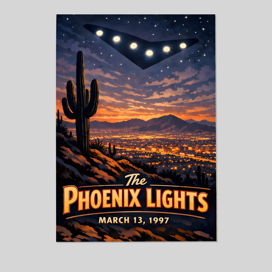 Vintage Phoenix Lights UFO Poster Retro Alien Conspiracy Theory Scifi Decor Space Poster History Saguaro Cactus Western