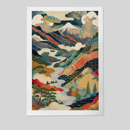 Mount Fuji Print: Colorful Japanese Landscape Art - Modern Japandi Style