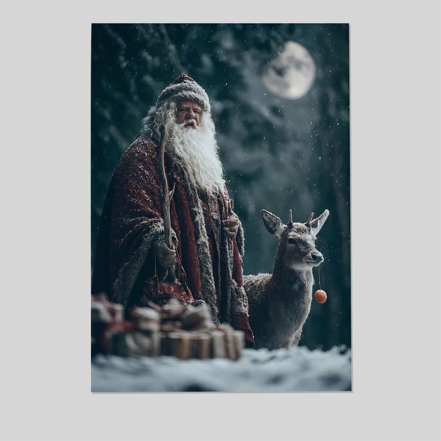 Nordic Santa and Reindeer Christmas Print: Enchanted Winter Poster, One Sheet Wall Size 24''x36''