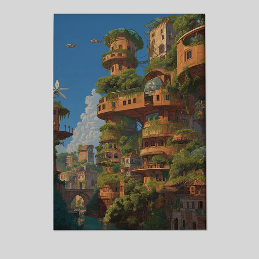 Solarpunk City Art Print - Futuristic Green Architecture - Fantasy City Illustration - Eco Sci Fi Wall Art