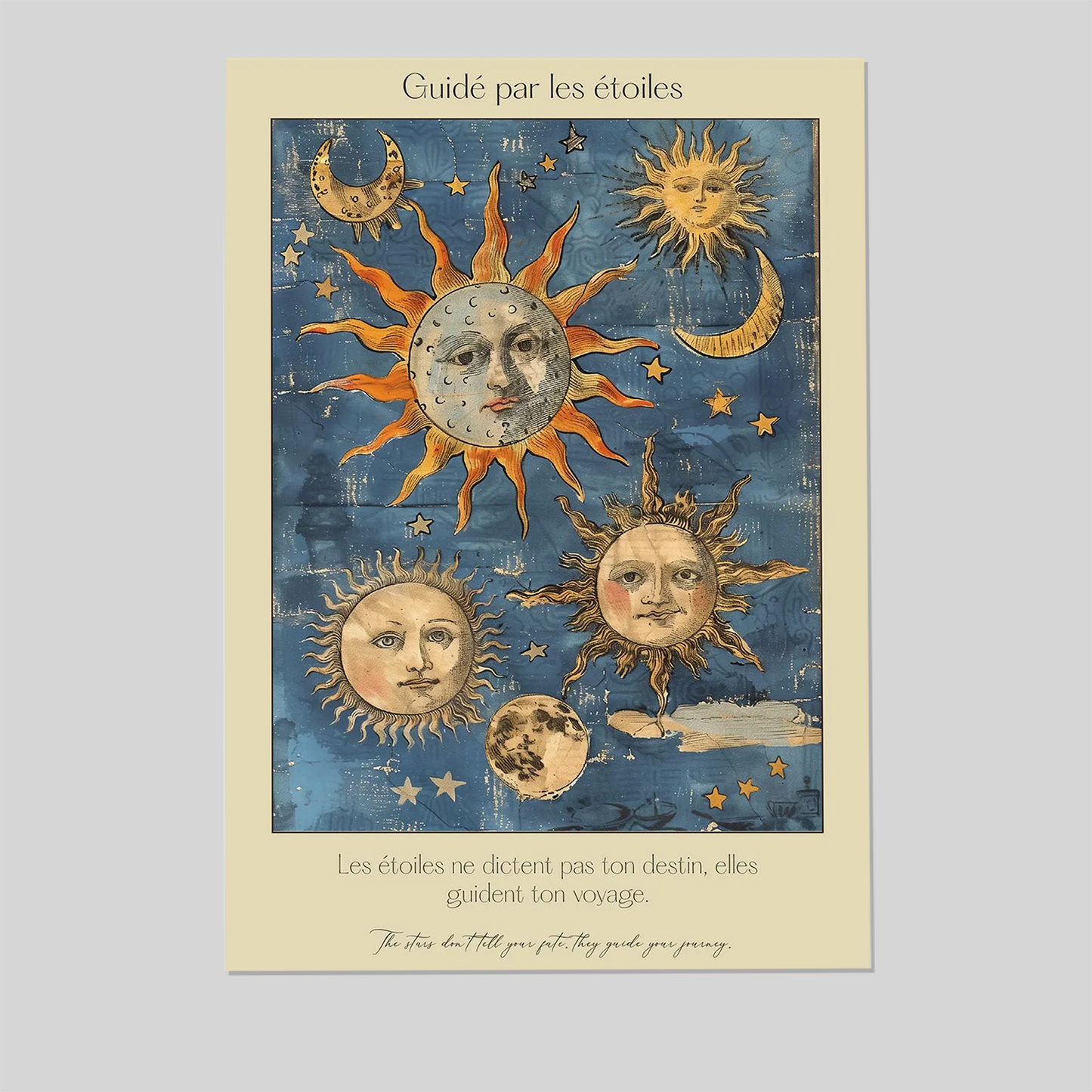 Celestial Sun and Moon Art Print: Vintage Astrology Poster