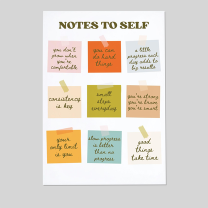 Notes To Self Motivational Quotes Print, Inspirational Artwork, Motivation Printable Art, Poster Office Decor