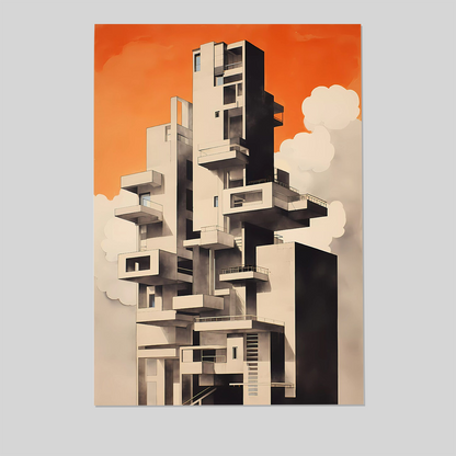 Abstract Wall Art | Brutalist Architecture Print | Vintage Minimalist Design | Minimal Illustration | Light And Shade | Retro Brutalism Art
