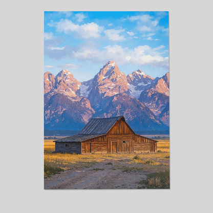 Jackson Hole Travel Poster: Grand Teton National Park Moulton Barn Painted Art Print