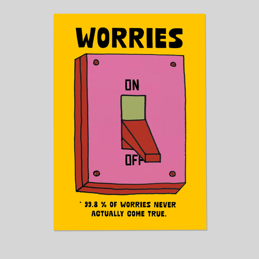 No Worries Poster, Uplifting Quote, Affirmation Wall Art, Colourful Retro Illustration