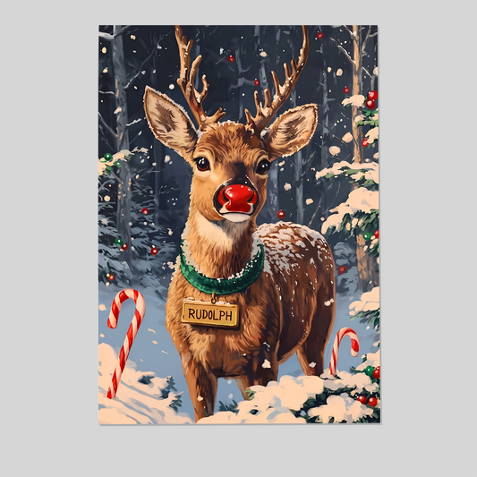 Rudolph the Red-Nosed Reindeer Wall Art – Christmas Animal Painting Poster, One Sheet Wall Size 24''x36''