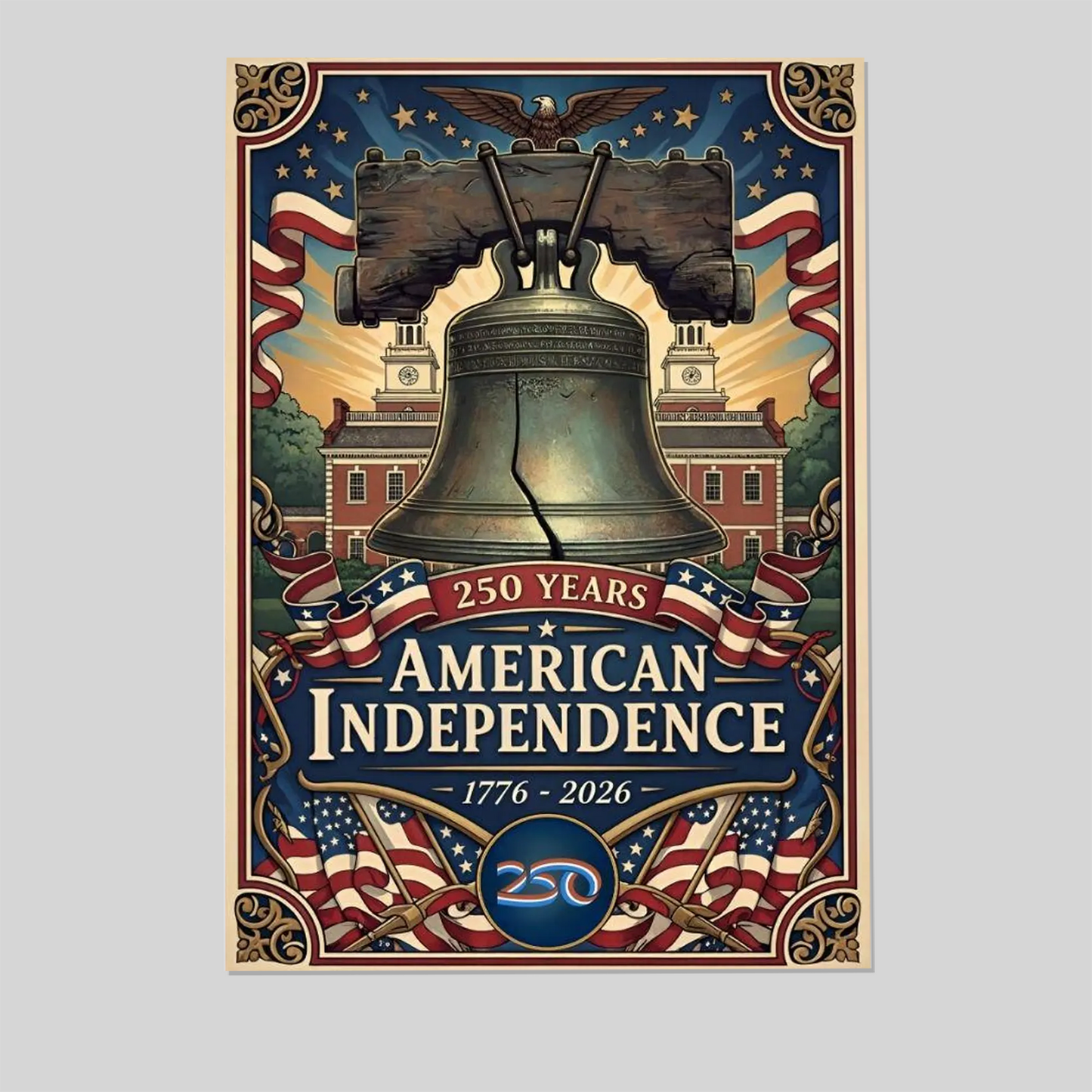 250 Years American Flag Poster, Patriotic Wall Art