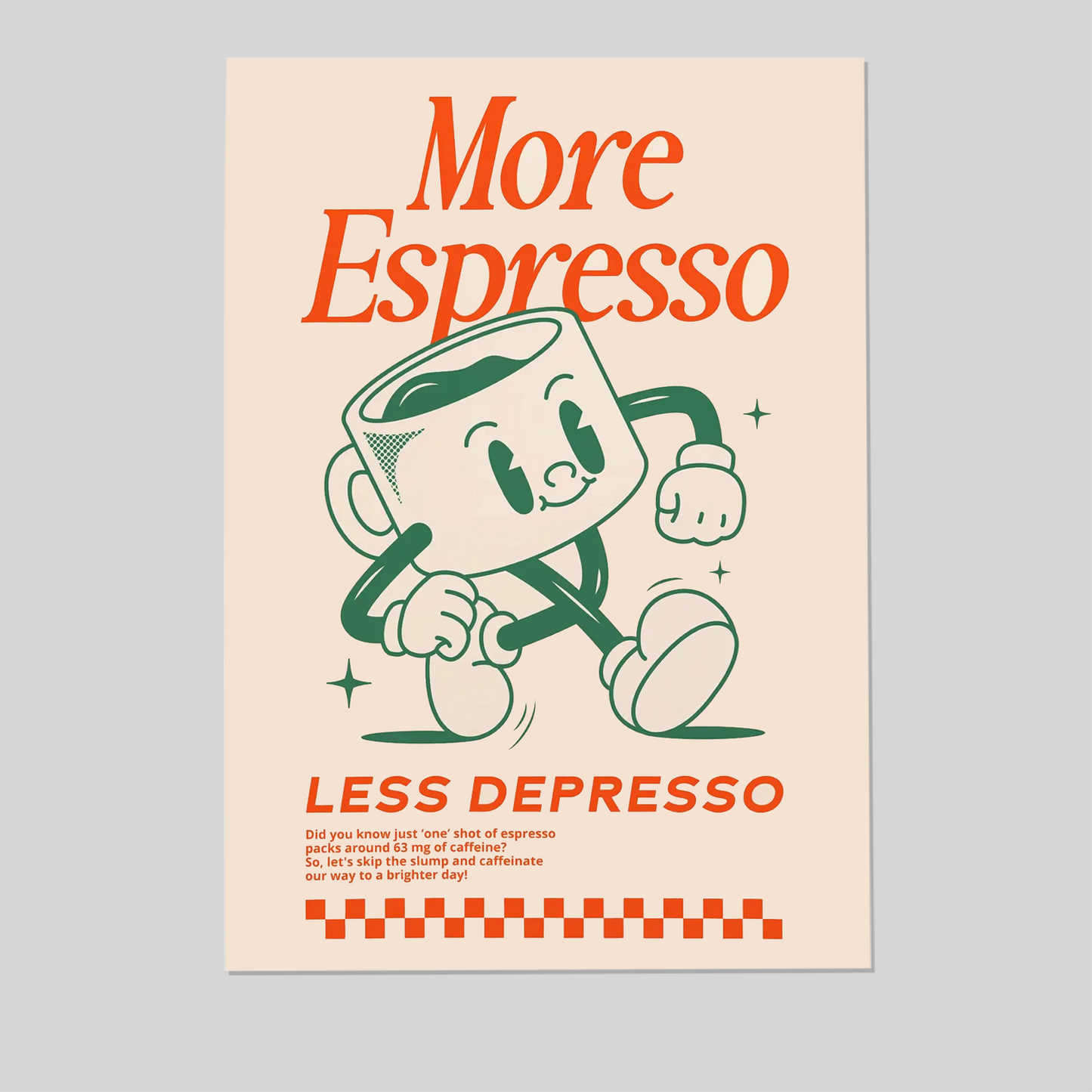 More Espresso Less Depresso Wall Art Print – Retro Coffee Quote for Kitchen, Coffee Bar or Cool Apartment Decor