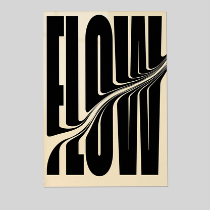 Flow Typography Print: Black White Bold Letter Art, Minimalist Room Decor