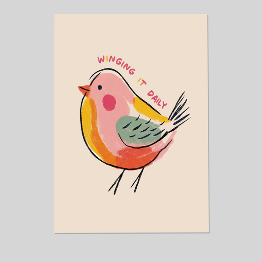 Winging It - Colourful Art - Funny Poster - Typography Art - Punny Prints
