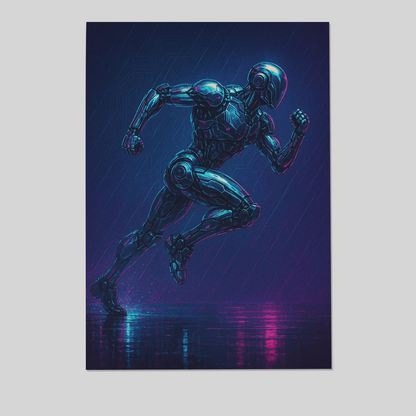 Mecha Runner at Dusk – Neon Cyberpunk Action Poster
