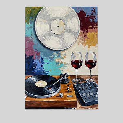 Retro Wall Art, Vinyl & Vino Print, Music Poster, Records, Room Decor Poster, Dinning, Abstract Art Poster