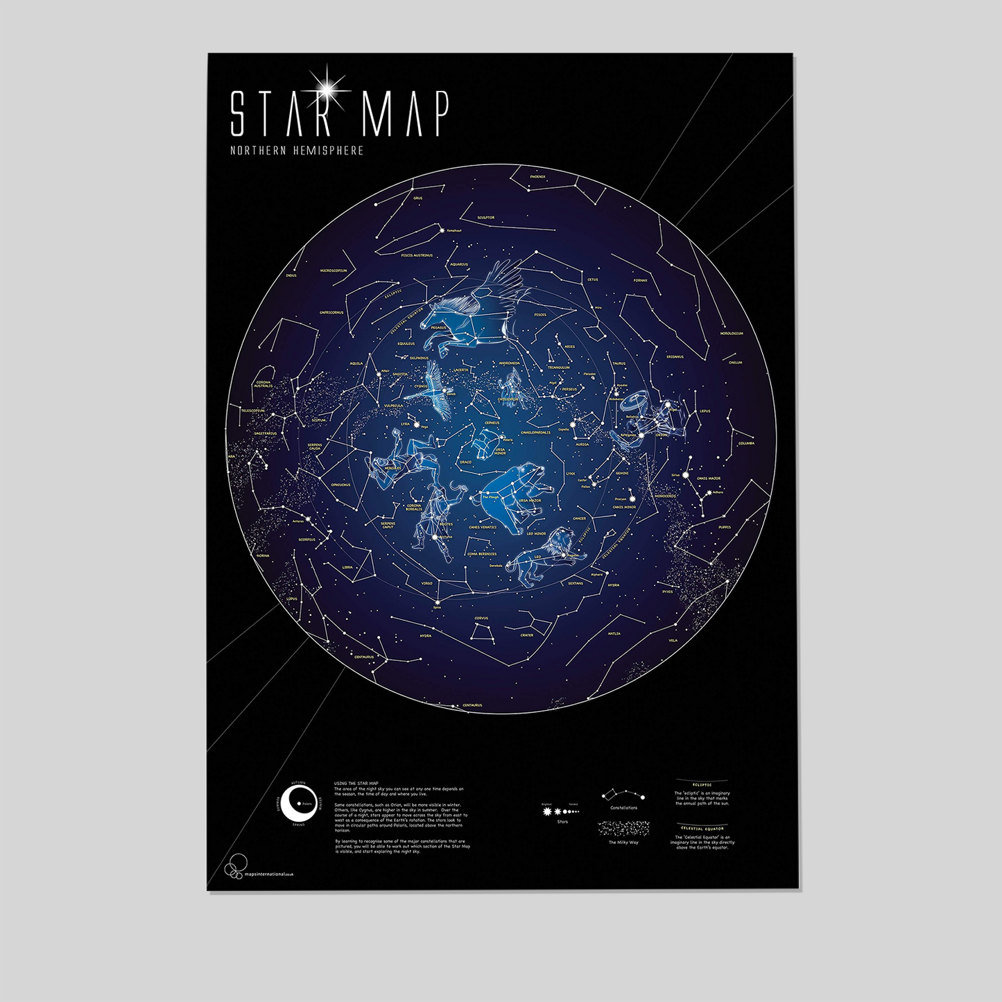 Glow In The Dark Constellation Star Map Poster – Educational Bedroom Decor